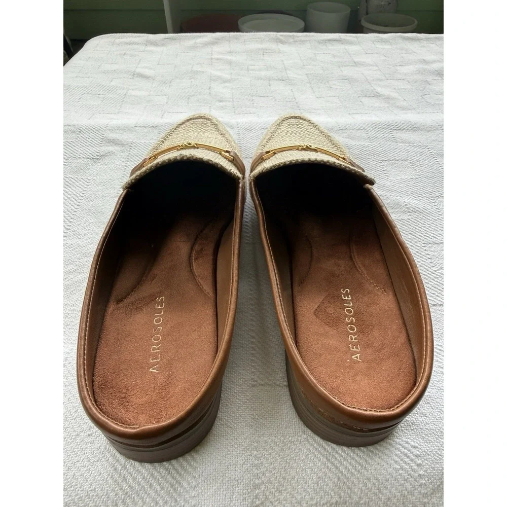 Aerosoles Erik Women Shoes Sz 10M Mules Natural Office Resort Preppy